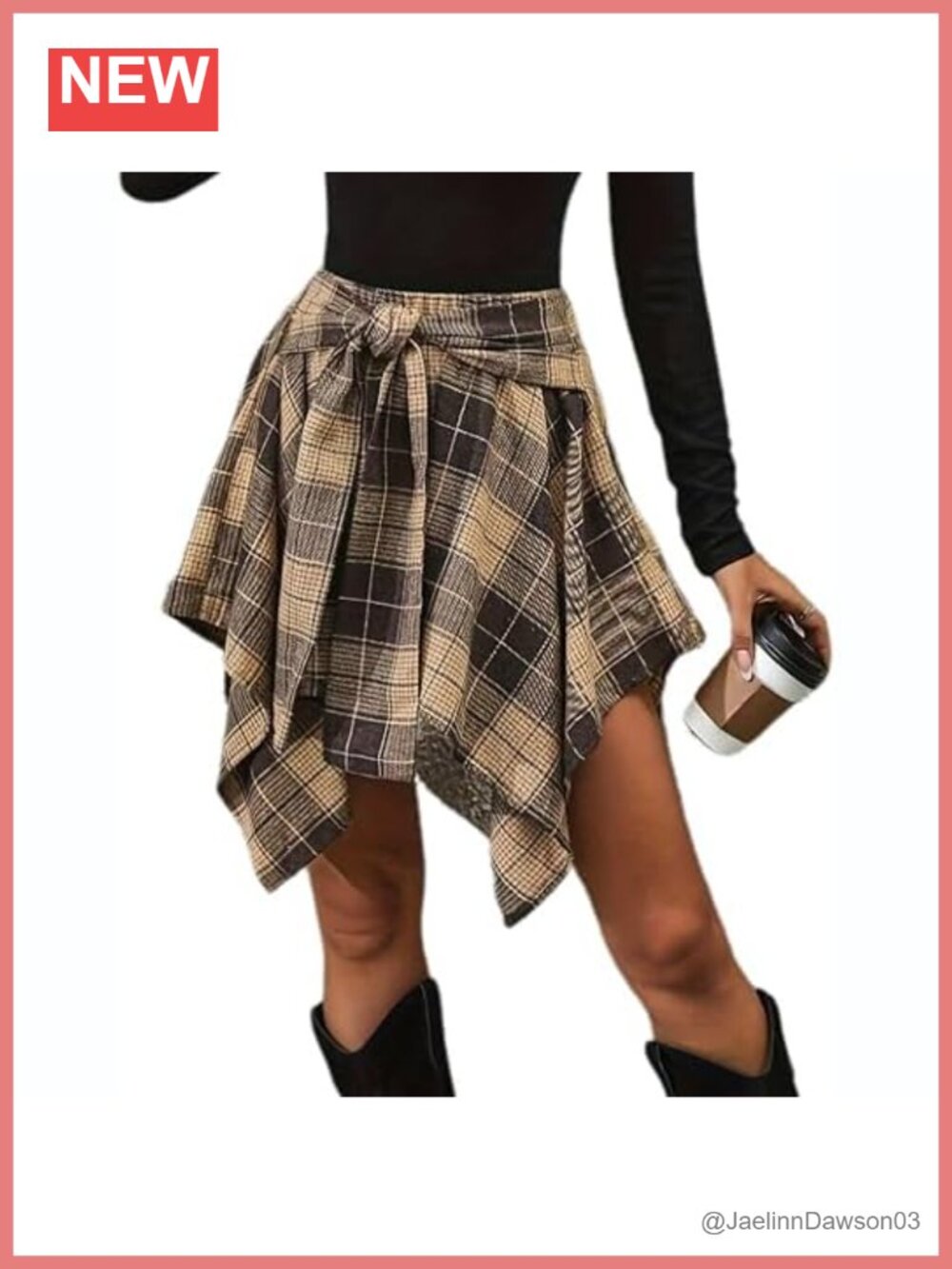 Plaid Mini Skirt High Waisted Asymmetrical Hem A-Line Flared